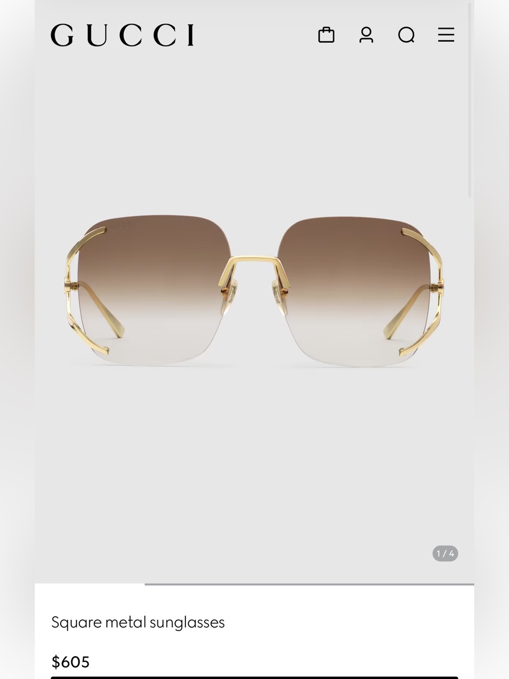 Authentic Gucci Square Metal Sunglasses **LIKE NEW**